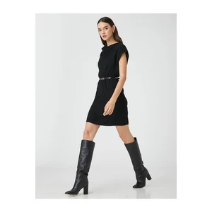 Koton Short Sleeveless Dress with Plunging Collar Belt