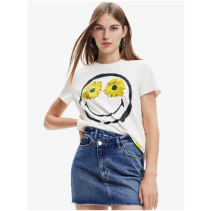 Bílé dámské tričko Desigual Margarita Smiley - Dámské