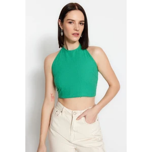 Trendyol Green Crop Woven Backless Linen Look Blouse