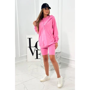 Set of 3in1 sweatshirt, top and short leggings pink color