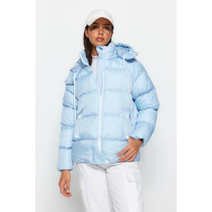 Trendyol Blue Oversize Hooded Water Repellent Inflatable Coat