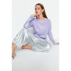 Trendyol Lilac Basic Foil pleteninový sveter s potlačou