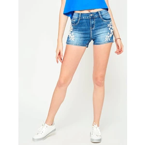 Denim shorts with lace application blue