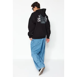 Trendyol Black Oversize/Wide-Fit Hooded Long Sleeve Text Printed Back Sweatshirt