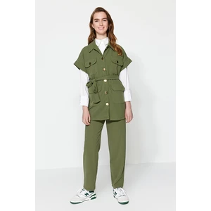 Trendyol Khaki Gold Buttoned Vest-Pants Knitted Suit