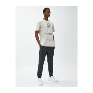 Koton Slogan Printed T-Shirt with Pocket Detail, Crew Neck, Short Sleeves.