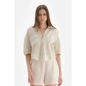 Dagi Beige Linen Short Shirt