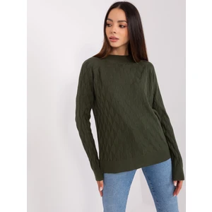 Khaki women's classic sweater with patterns