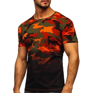 Tricou cu imprimeu verde-portocaliu army Bolf S808