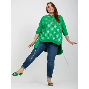 Green asymmetrical plus size blouse with application