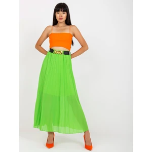 Light green pleated skirt with maxi length