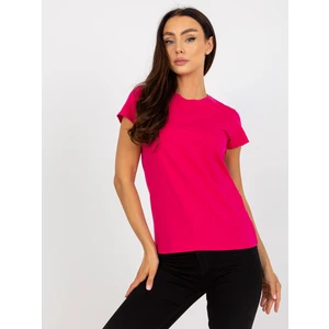 Basic fuchsia women's t-shirt with round neckline