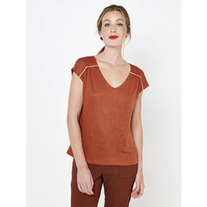 Brown linen blouse with buttons on the back CAMAIEU - Women