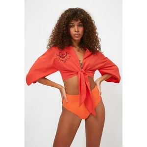 Trendyol Orange Crab Embroidered Lace Detailed Blouse