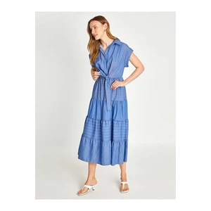 Koton Ruffled Long Dress With Tie Detail Short Sleeves