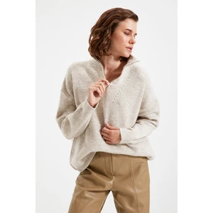 Trendyol Stone Zippered Knitwear Sweater