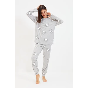 Trendyol Gray Eye Pattern Knitted Pajamas Set