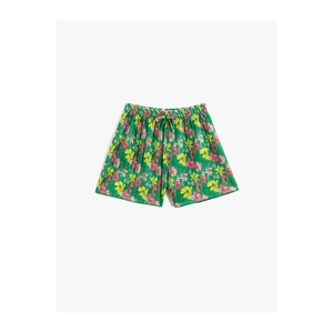 Koton Floral Pleated Shorts with Bow Detail and Elastic Waist