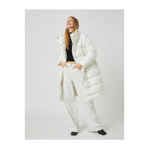Koton Long Puffy Coat, Wrap with Snap Fastener, Standing Collar with Pocket.