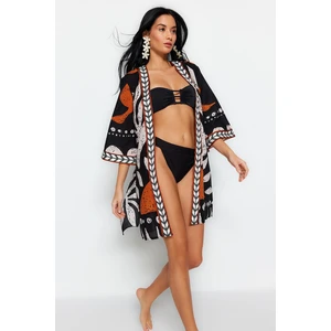 Trendyol Ethnic Pattern Belted Mini-Weave 100% Cotton Kimono & Caftan