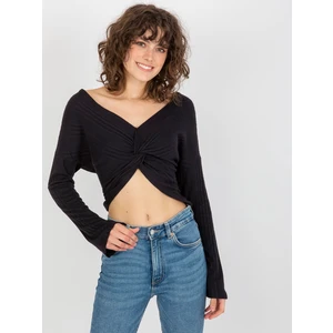 Dámská halenka crop top s dlouhým rukávem - černá