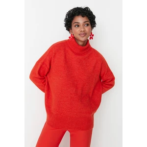 Trendyol Orange Super Oversized Soft Textured Stand-Up Collar Knitwear Sweater