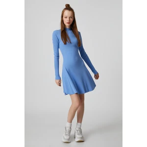 Koton Knitwear Dress with Long Sleeves, Standing Collar, Ribbed