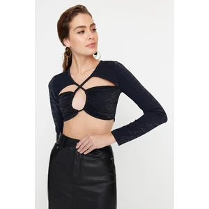 Trendyol Navy Blue Cut-Out Detailed Silvery Blouse