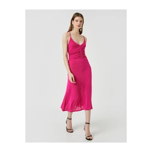 Koton Strapless Dress Shirring Detail V-Neck