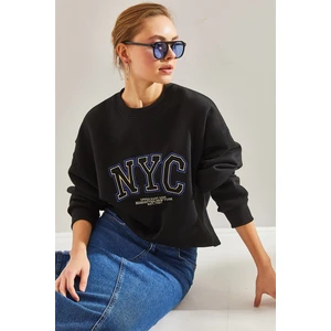 Bianco Lucci Women's NYC Printed Three Thread Raised Sweatshirt