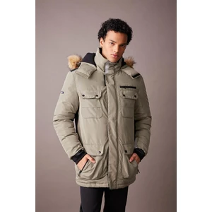 DEFACTO Water Repellent Slim Fit Hooded Faux Für Fleece Lined Coat Parka