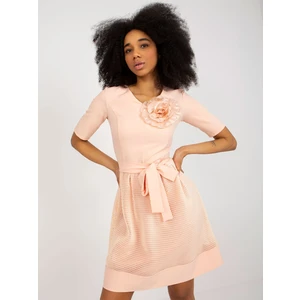 Peach cocktail dress with belt