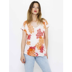 Red-white floral linen blouse CAMAIEU - Women