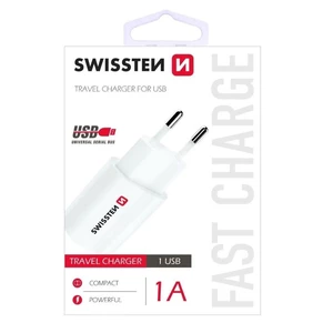 Töltő Swissten 1A USB port, fehér