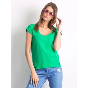 Green V-neck cotton t-shirt