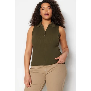 Trendyol Curve Dark Green Body-Charming Fine Knitwear Zippered Blouse