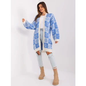 Blue and ecru women's cardigan with patterns