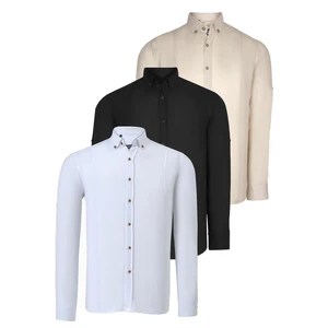 TRIPLE SET G721 DEWBERRY MEN'S SHIRT-BLACK-WHITE-BEIGE