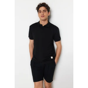 Trendyol Black Regular/Normal Cut Label Applique Polo Collar T-shirt