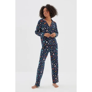 Trendyol Navy Blue Christmas Themed Knitted Pajamas Set