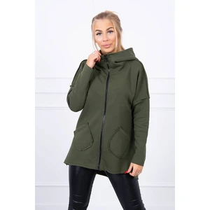 Insulated sweatshirt with longer back and pockets khaki