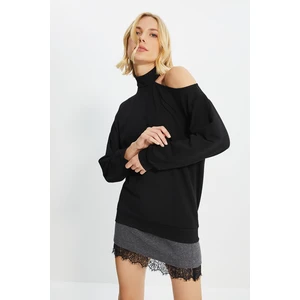 Trendyol Black Stand Up Collar Shoulder Szczegółowa bluza z dzianiny Basic