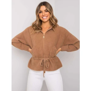 Women's short alpaca hooded jacket - dark beige