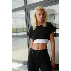 Trendyol Black 100% Cotton Super Crop Crew Neck Knitted T-Shirt