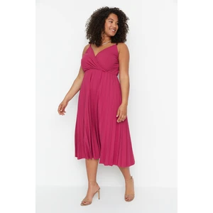 Trendyol Curve Fuchsia Double Breasted Collar Knitted Strap Dress