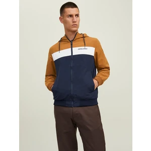 Brown-Blue Lightweight Jacket with Zipper and Hood Jack & Jones Rush - Mens