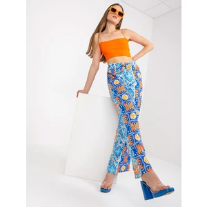 Blue wide trousers with fabric pattern