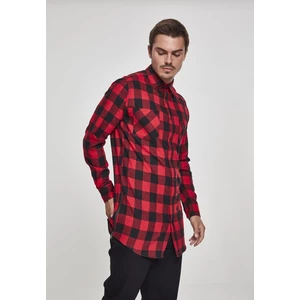 Long plaid flannel shirt with side zip, blk/red