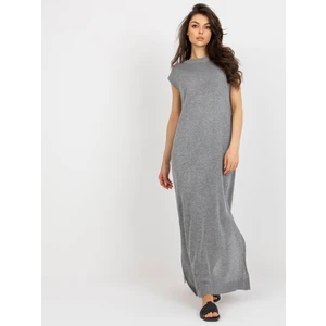 Gray summer knitted dress with slits