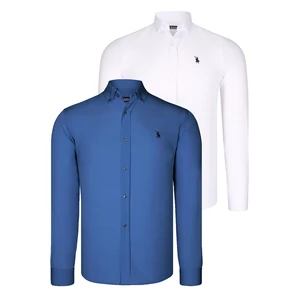 DUAL SET G725 DEWBERRY MENS SHIRTS-WHITE-INDIGO